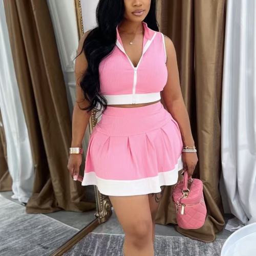 Rib Casual 2 Piece Mini Skirt Matching Set