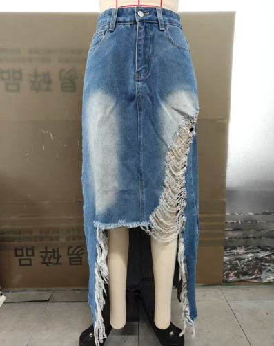 Long Denim Maxi Skirt None Stretch