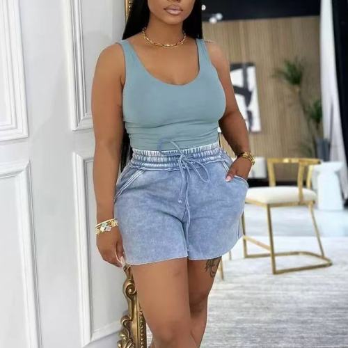 Vest And Acid Washed Shorts Set