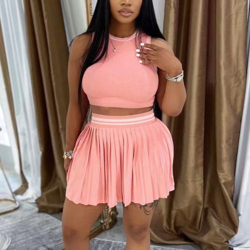 Tank Top 2 Piece Pleated Mini Skirt Set