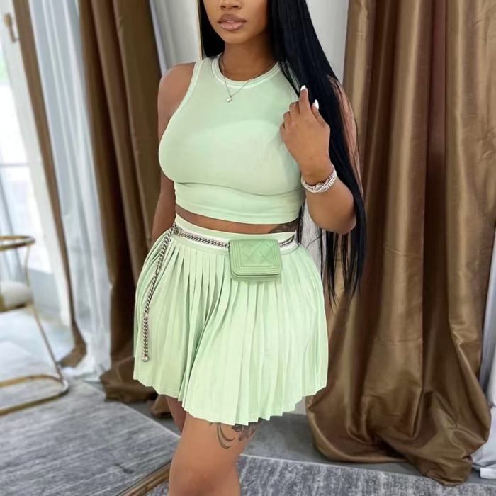 pleated skirt and top set, crop top and pleated skirt, two piece pleated skirt set