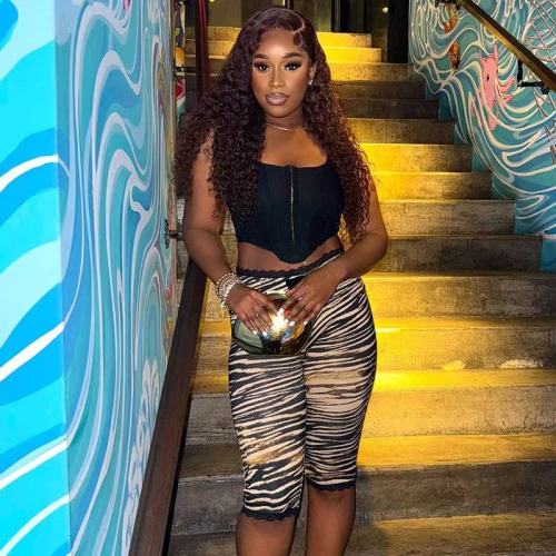 Animal Print Lace Edge Half Pants