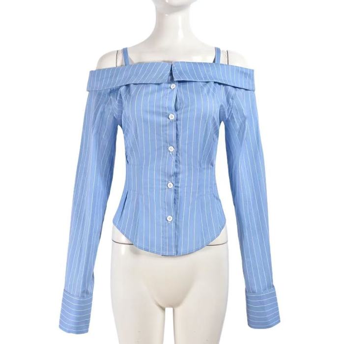 blue and white striped shirt women's, light blue blouse womens, blue striped top womens