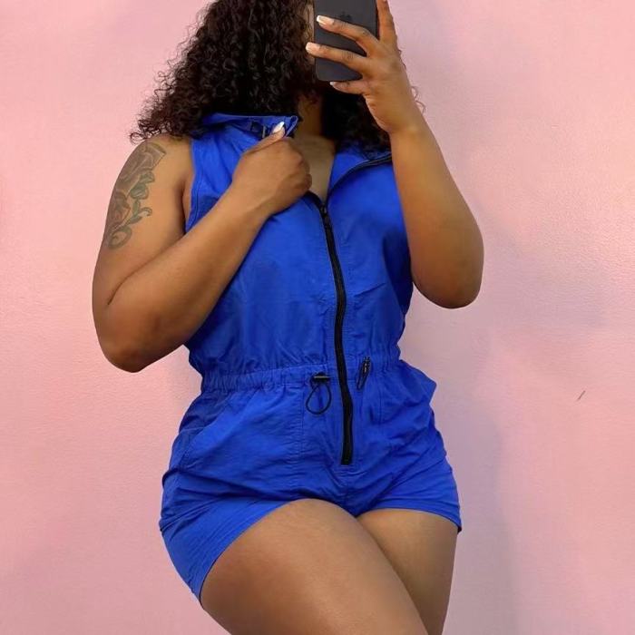 Zip Front One Piece Cargo Jumpsuit 
