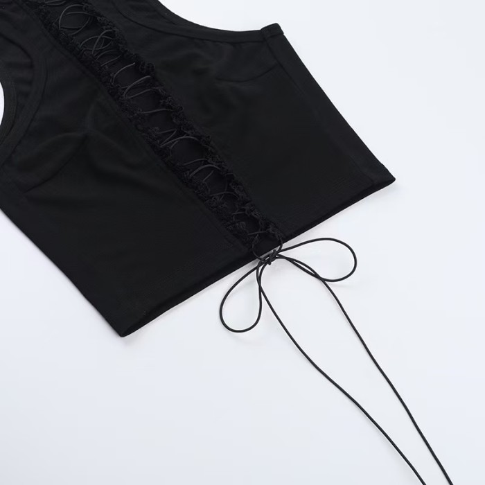 Black Lace Front Tank Top
