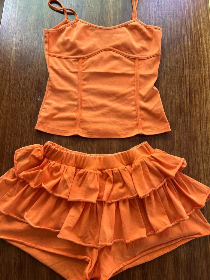 Acid Washed Cotton 2 Piece Shorts Set