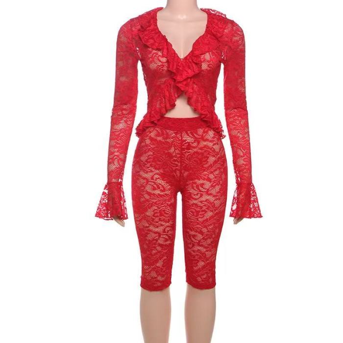 two piece fishnet outfit, mesh matching set, mesh crop top and shorts