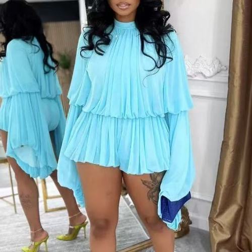 Chiffon Long Sleeve 2 Piece Shorts Set