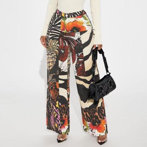 Floral Straight Wide Leg Trousers 