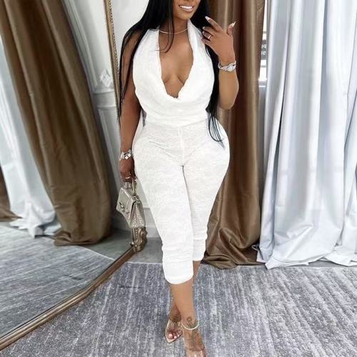 Plunge Neck Halter One Piece Jumpsuit