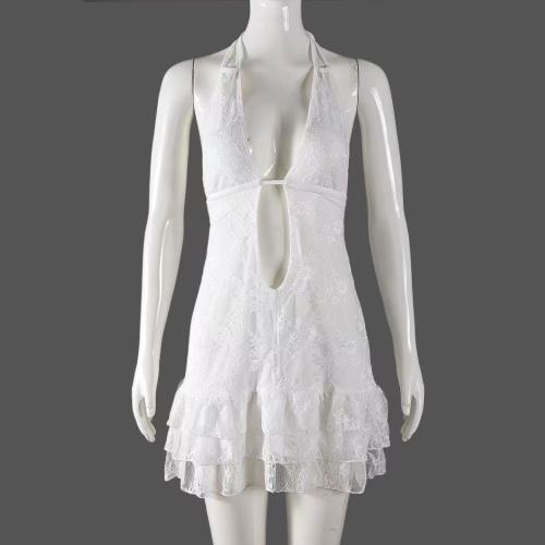 White Halter Lace Mini Dress
