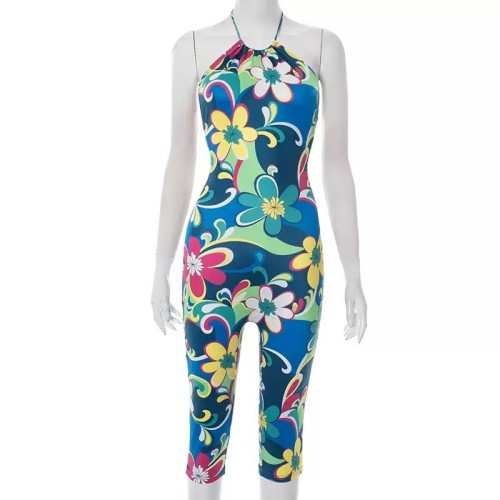 Floral Halter One Piece Jumpsuit