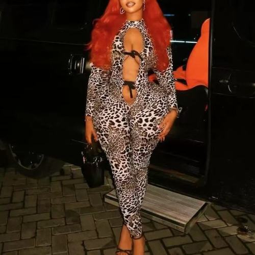 Leopard Long Sleeve One Piece Jumpsuit