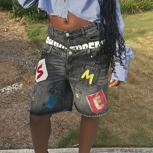 Double Waist Denim Cropped Jeans Midi Stretch