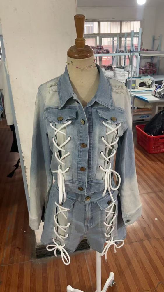 denim jacket and shorts, denim short and jacket set, denim tie up shorts