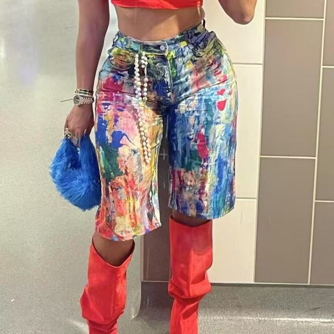 Graffiti Wide Leg Cropped Pants