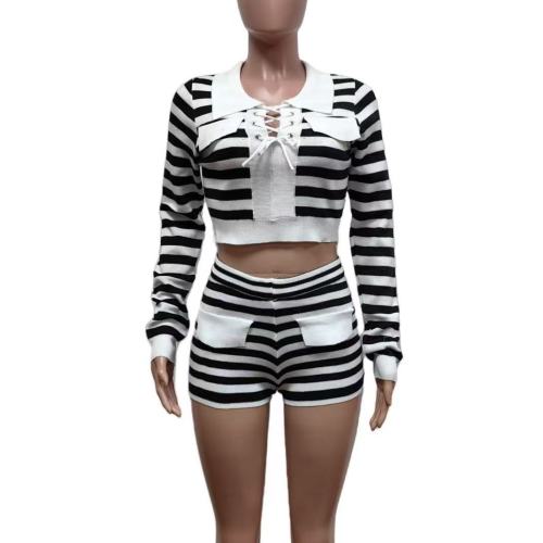 Knit Striped Crop Top Matching Set 