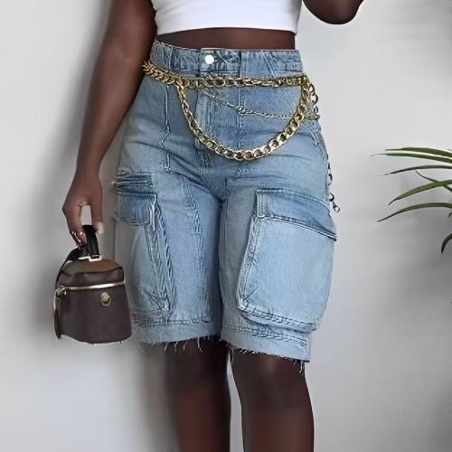 Denim Cargo Cropped Jeans Midi Stretch