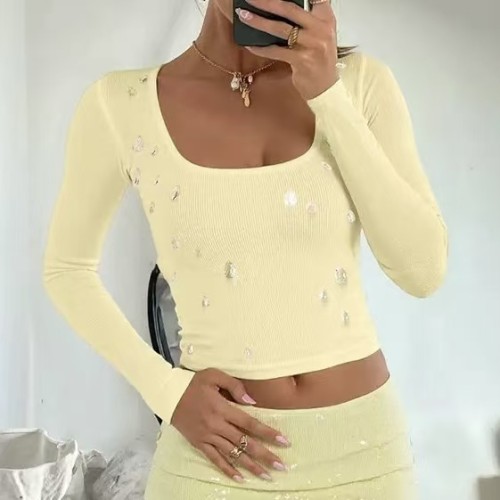 Long Sleeve Crop Top With Waterdrop 