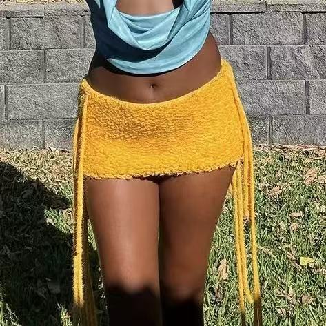 Fluffy Mini Skirt With Tassel