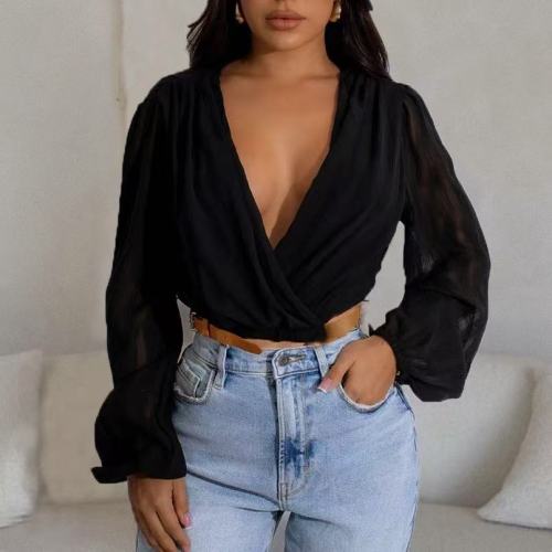 Long Sleeve Crop Top With Belt 