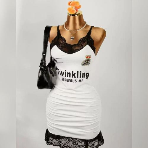 Lace Edge Graphic Mini Dress