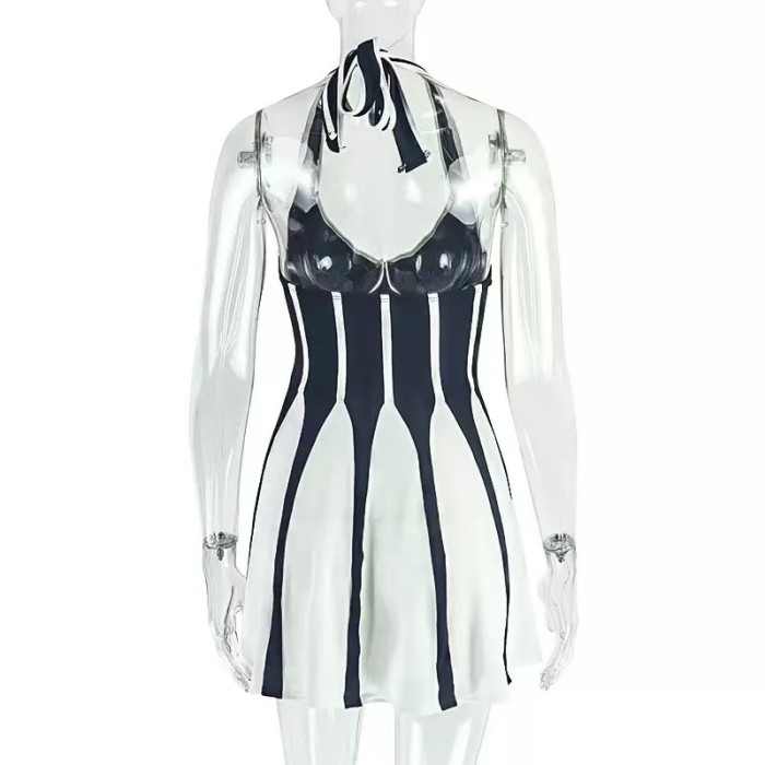 Black And White Halter Mini Dress