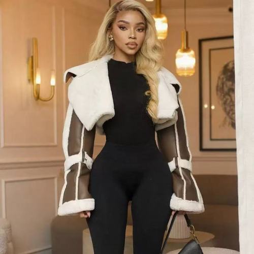 Fuzzy Leather Crop Jacket 