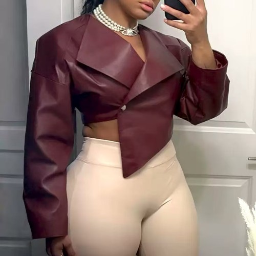 Burgundy Leather Crop Jacket