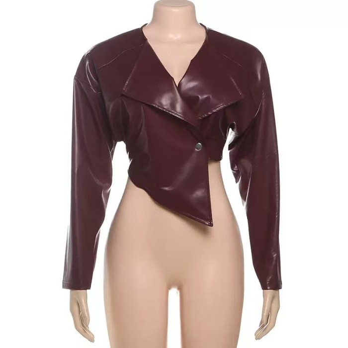 burgundy faux leather jacket, burgundy leather blazer, burgundy crop jacket