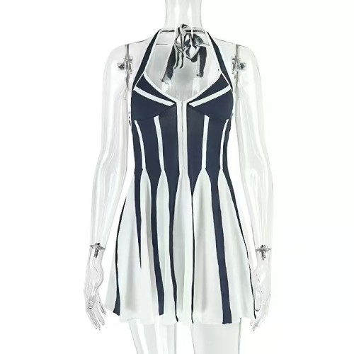 Black And White Halter Mini Dress