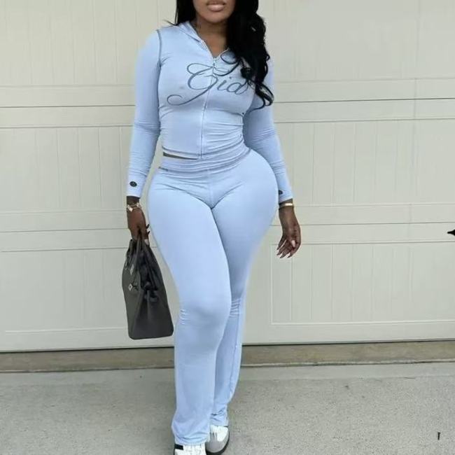 Gia Solid Color Flares Tracksuit Set