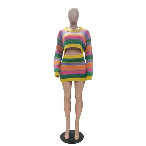 Sweater Crop Top Mini Skirt Set 