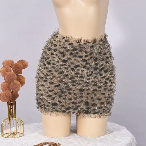 Leopard Print Fuzzy Mini Skirt