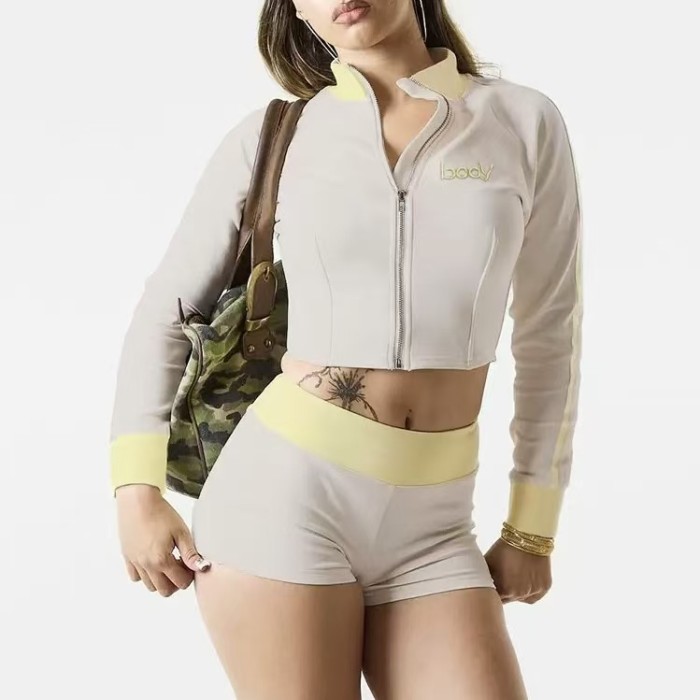 Crop Jacket 2 Piece Shorts Set 