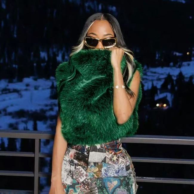 High Neck Fur Vest Top