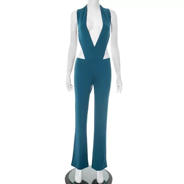 Sexy Deep V Top 2 Piece Jumpsuit Set