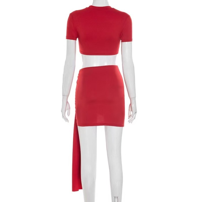 Crop Top And Mini Skirt Set With Loops