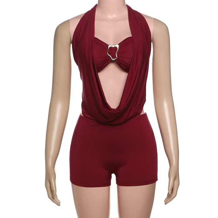 Plunge Neck Halter 2 Piece Jumpsuit 