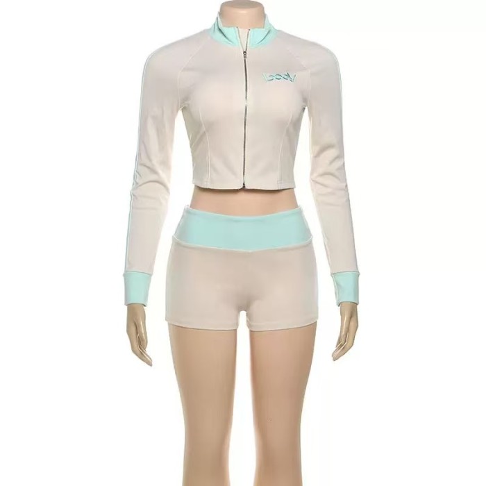 Crop Jacket 2 Piece Shorts Set 