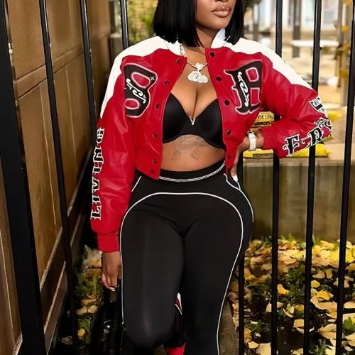 Red And White Crop Leather Jacket