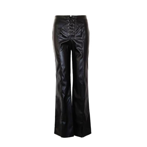 Black High Waist Leather Pants 