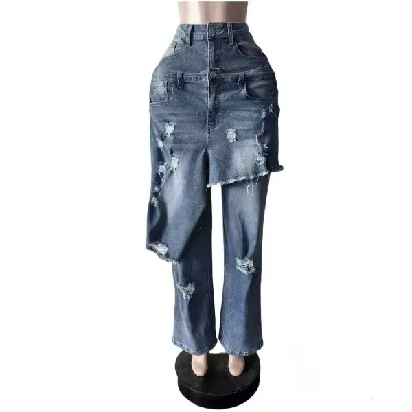 Two In One Women Jeans Midi Stretch
