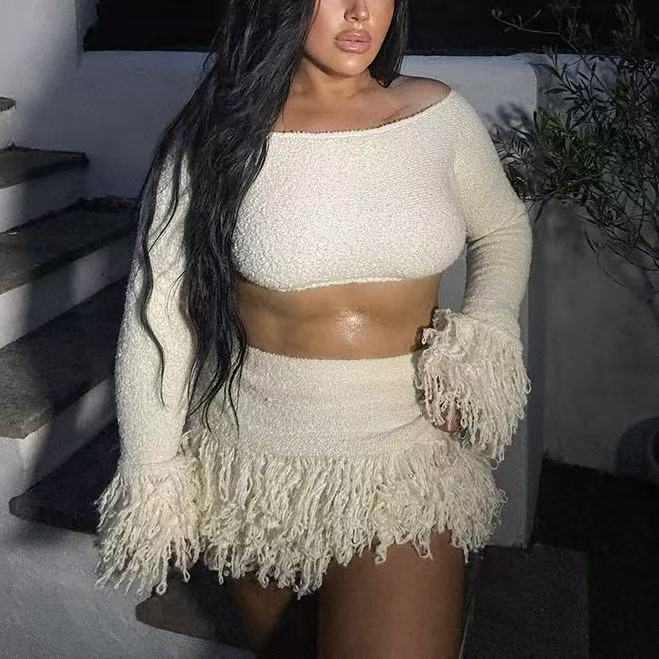 Knitted Crop Top 2 Piece Mini Skirt Set