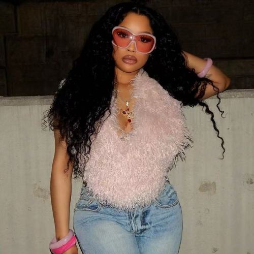 Sexy Fuzzy Halter Tank Top 