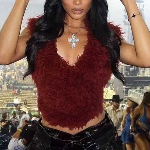 Sexy Fuzzy Halter Tank Top 