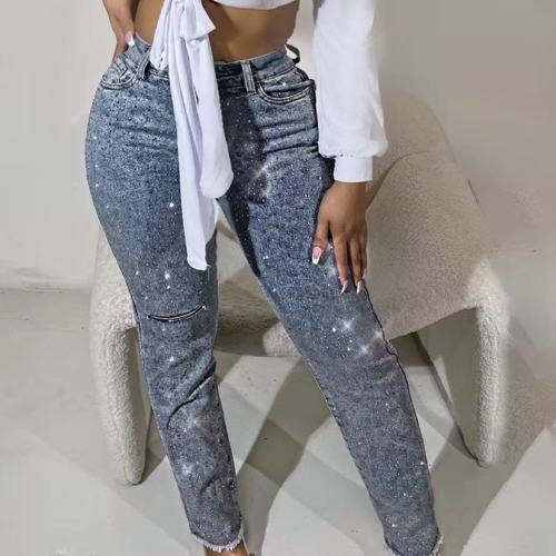 Rhinestone Skinny Jeans Low Stretch