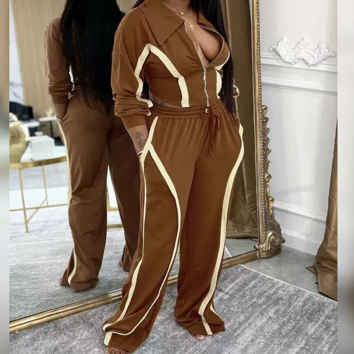 Fall 2 Piece Jacket Wide Leg Pants Set 