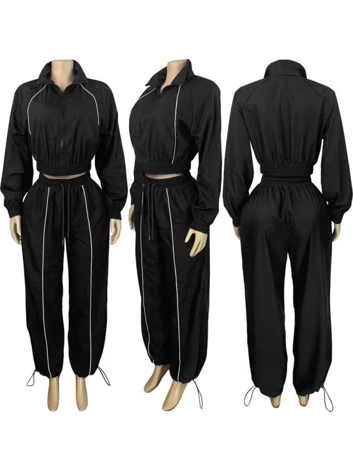 Fall Crop Jacket 2 Piece Pants Set