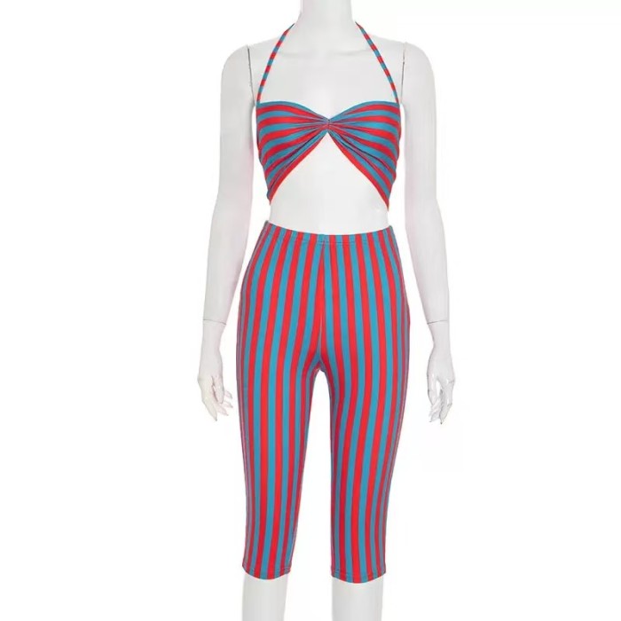 Stripes Bra Top And Shorts Set